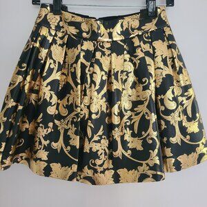 ALICE + OLIVIA Black Fizer Metallic Gold Print Mini Skirt Size 0